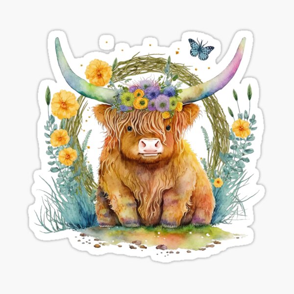 baby highland cow calf easter Sticker