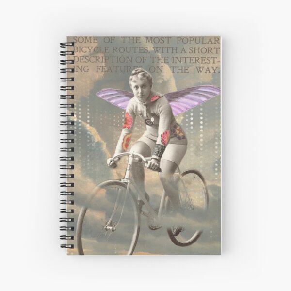 Most Popular Bicycle Route angel winged girl riding vintage bike in the clouds Spiral Notebook