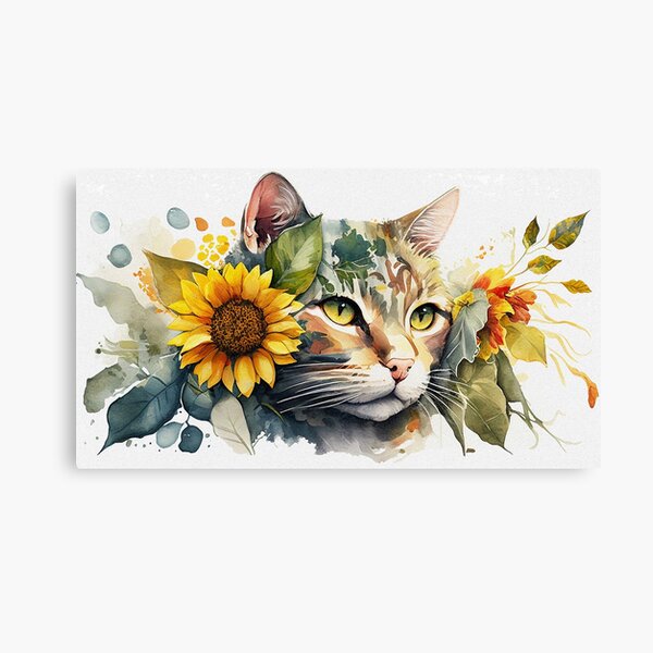 Item preview, Cat in love with Sunflower Watercolor designed and sold by neuzoticart.
