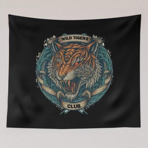 Item preview, Wild Tigers Club l Asiatic tiger with fire illustration | Japanese tattoo art designed and sold by paulo silveira.