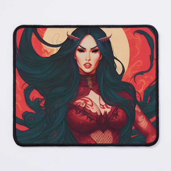 Item preview, red demon girl in hell black background anime animation art aesthetic drawing illustration sticker notebook phone case greeting card personalized designed and sold by FRH Design ⭐⭐⭐⭐⭐.