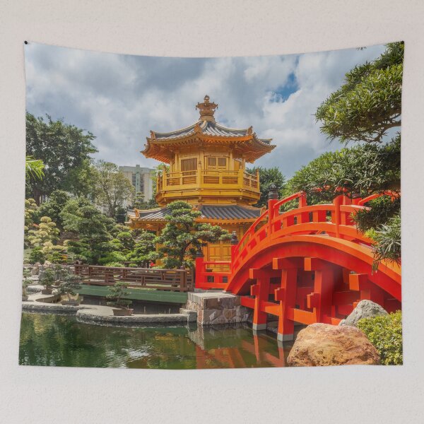 Item preview, Red Bridge and Golden Pagoda, Hong Kong designed and sold by SafariByMarisa.