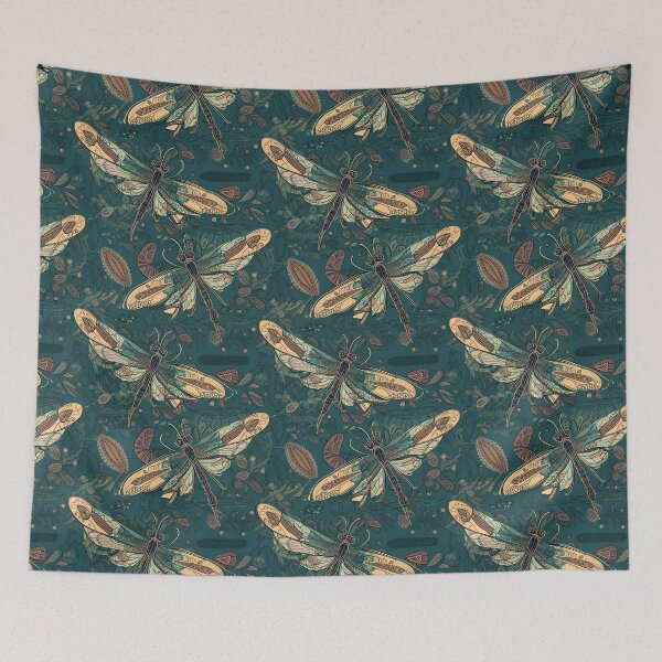 Item preview, Boho Dragonflies, Green Floral Print designed and sold by Richard Montag.