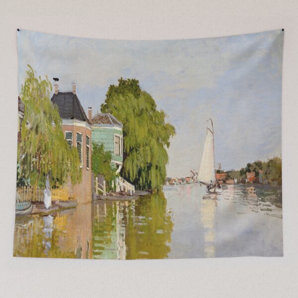Item preview, Houses on the Achterzaan  by Claude Monet- Monet famous paintings-Monet river painting designed and sold by Tamas Das.