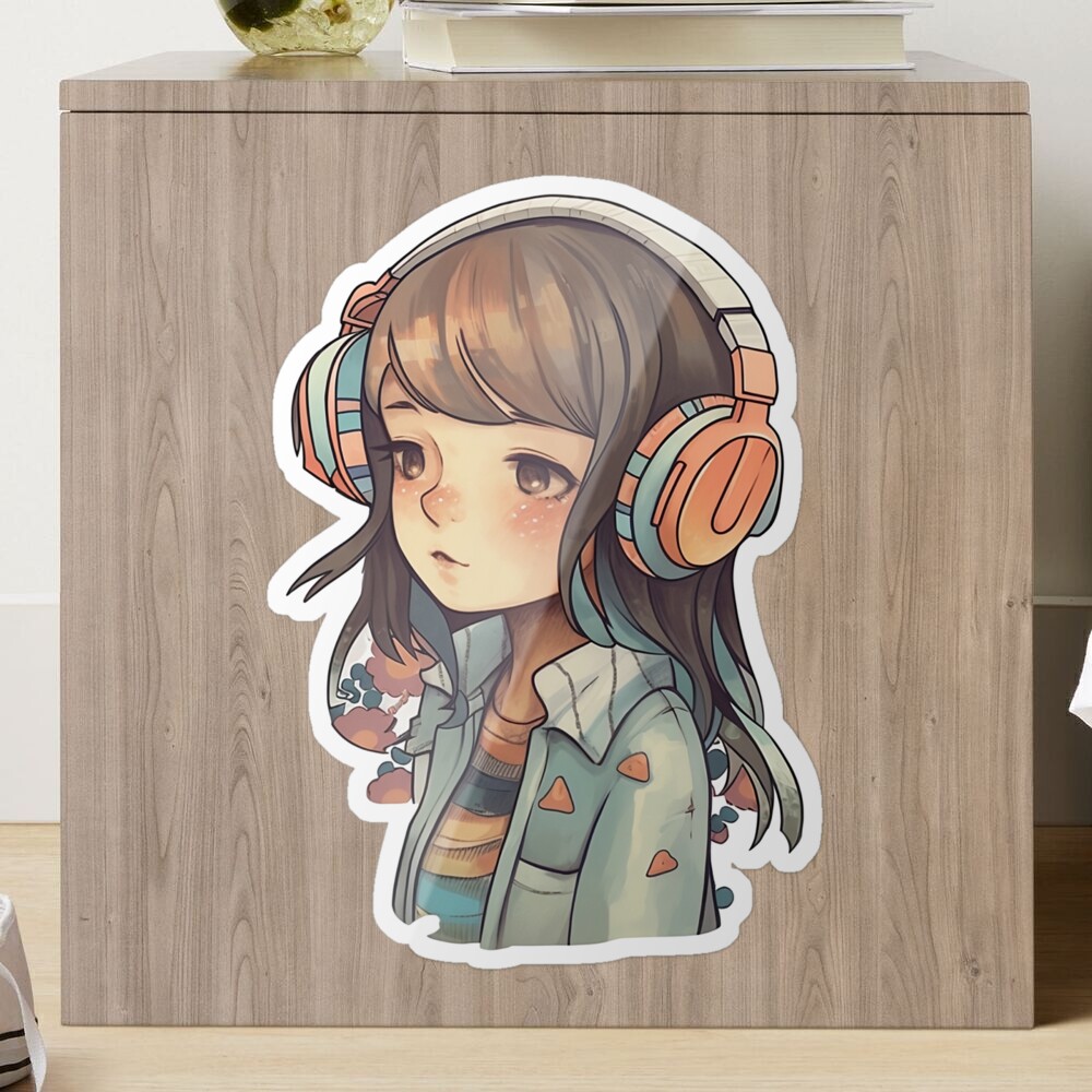 Cute Cartoon Headphone Girl Star Stickers Paper Stickers - Temu