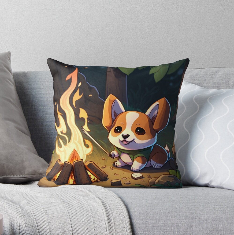 Corgi Dog Original Art Decorative Pillow, Abstract Throw Pillow