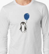 Cute Penguin with Blue Balloon Long Sleeve T-Shirt