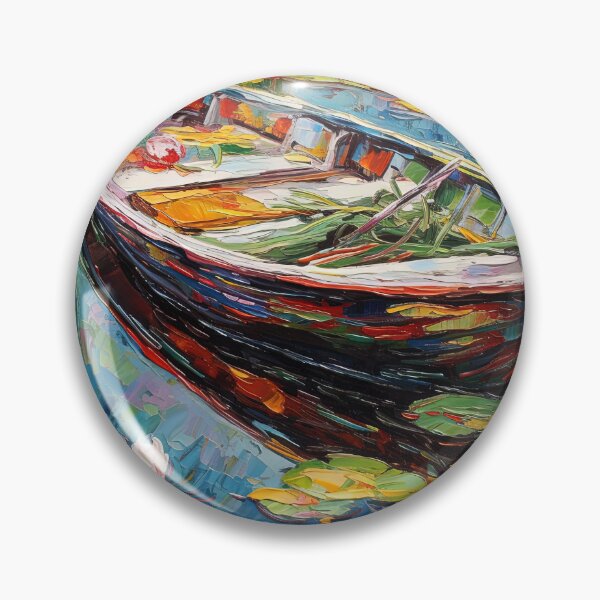 Item preview, Surreal Painting of a Wooden Boat on a Colourful Pond designed and sold by LividPhoto.