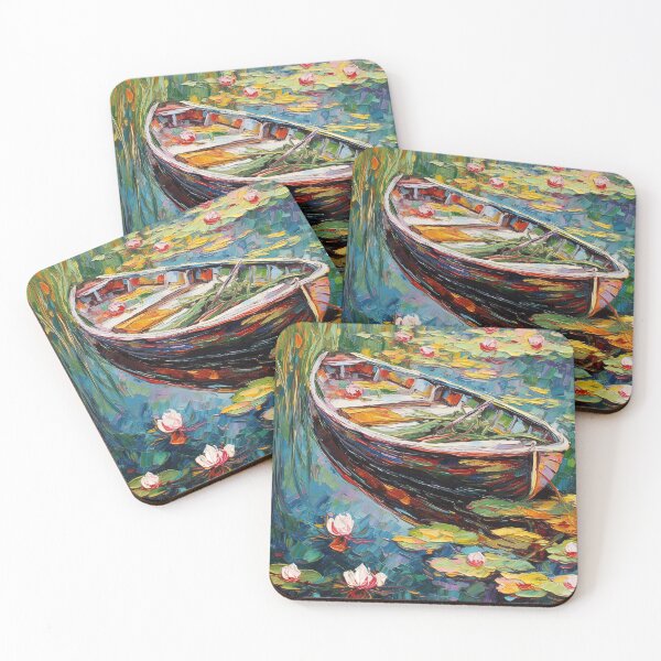 Item preview, Surreal Painting of a Wooden Boat on a Colourful Pond designed and sold by LividPhoto.
