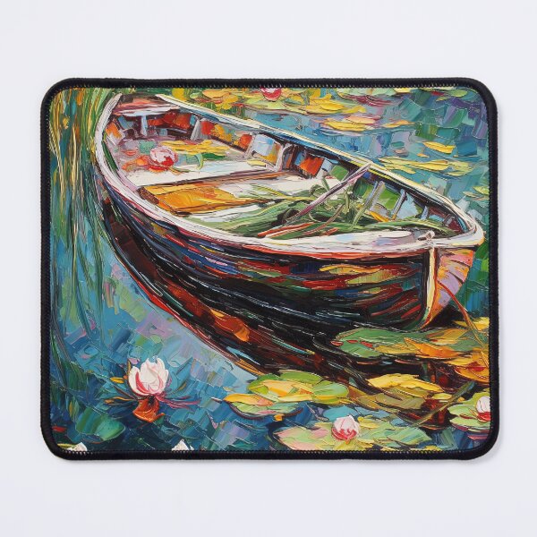 Item preview, Surreal Painting of a Wooden Boat on a Colourful Pond designed and sold by LividPhoto.