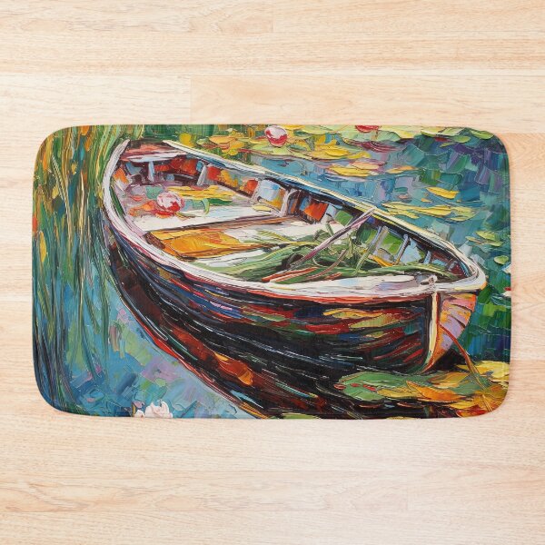 Item preview, Surreal Painting of a Wooden Boat on a Colourful Pond designed and sold by LividPhoto.