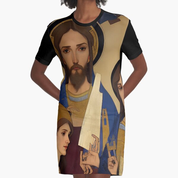 Artificial intelligence created this picture in response to the entered phrase "The Holy Trinity by Andrei Rublev" Graphic T-Shirt Dress
