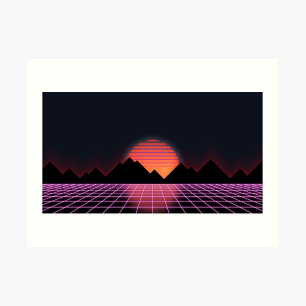 80s Retro Grid & Rising Sun - "Event Horizon" Art Print