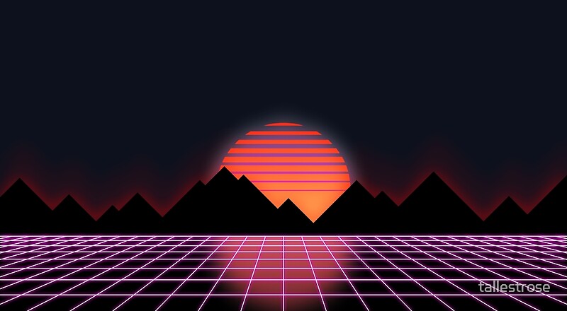 "80s Retro Grid & Rising Sun - "Event Horizon"" Canvas Prints by