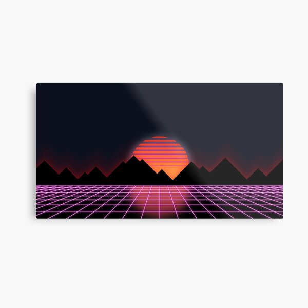 80s Retro Grid & Rising Sun - "Event Horizon" Metal Print