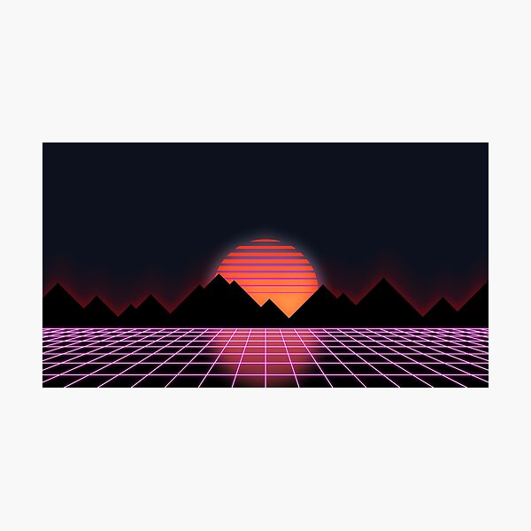 80s Retro Grid & Rising Sun - "Event Horizon" Photographic Print