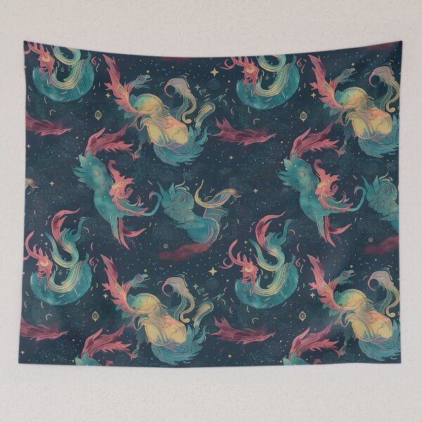 Item preview, Elemental Dragons & Swirling Galaxies Repeating Pattern - Mythical Guardians of the Cosmos designed and sold by arbaxas.