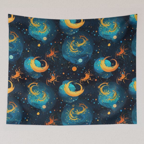 Item preview, Cosmic Elemental Dragons Repeating Pattern - Magical Creatures and Swirling Galaxies designed and sold by arbaxas.