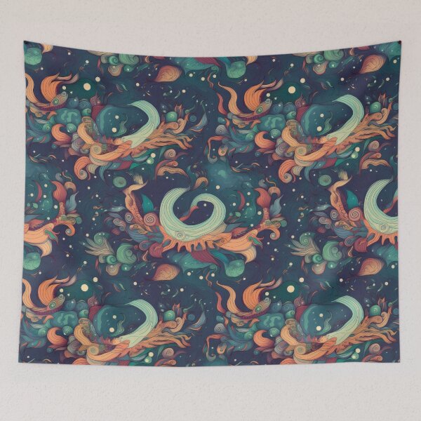 Item preview, Elemental Dragons in Cosmic Harmony Repeating Pattern - Swirling Galaxies and Mythical Guardians designed and sold by arbaxas.