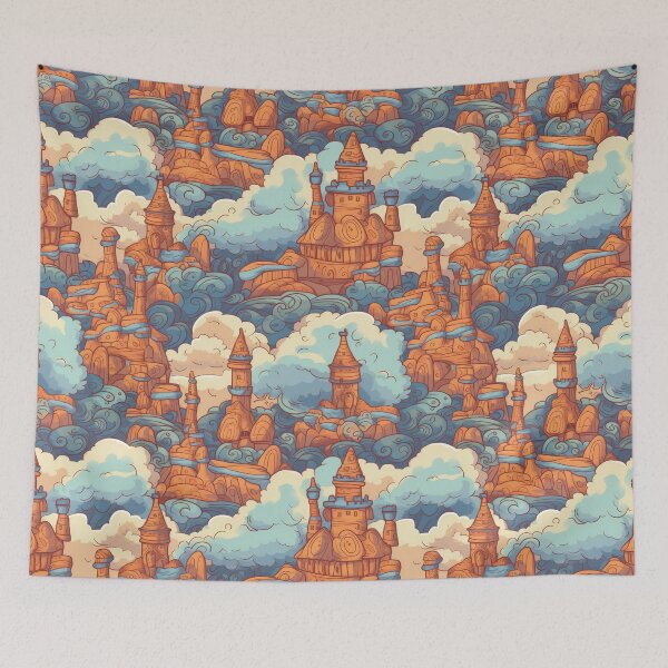 Item preview, Ethereal Castles in the Clouds Repeating Pattern - Mythical Architecture and Nature's Wonders designed and sold by arbaxas.