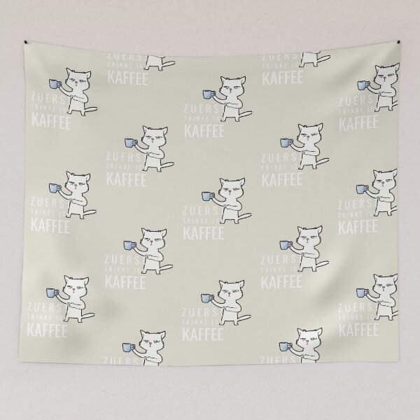 Item preview, "Zuerst trinke ich Kaffee" (with cat illustration and brown background) designed and sold by RM-Journey.