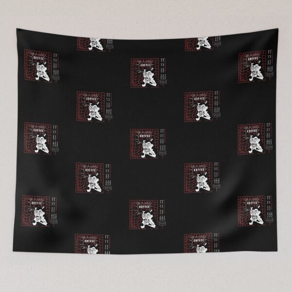 Item preview, "Kaffee immer und ewig" with a cat illustration on a black background designed and sold by RM-Journey.