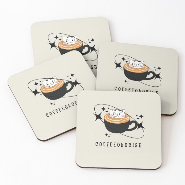 Item preview, "Coffeeologist" with cat illustration and brown background designed and sold by RM-Journey.