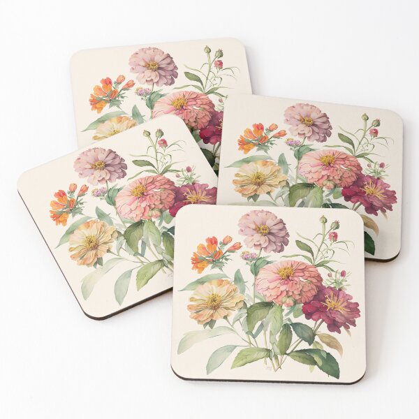 Item preview, Watercolor Zinnias  designed and sold by Yeamie-Boutique.