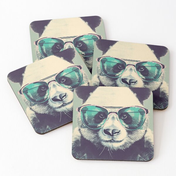 Item preview, Green-Blue Classic Panda, retro panda with sunglasses designed and sold by EmeraldeaArt.