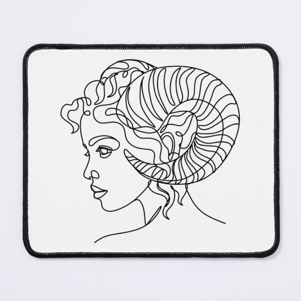 Item preview, Aries zodiac sign, woman face with horns linear art, minimalistic illustration designed and sold by JAG2B.