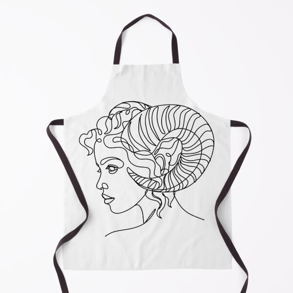 Item preview, Aries zodiac sign, woman face with horns linear art, minimalistic illustration designed and sold by JAG2B.