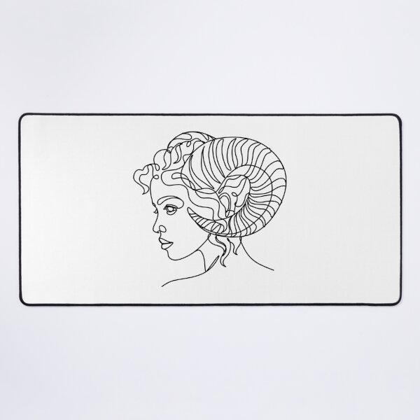 Item preview, Aries zodiac sign, woman face with horns linear art, minimalistic illustration designed and sold by JAG2B.