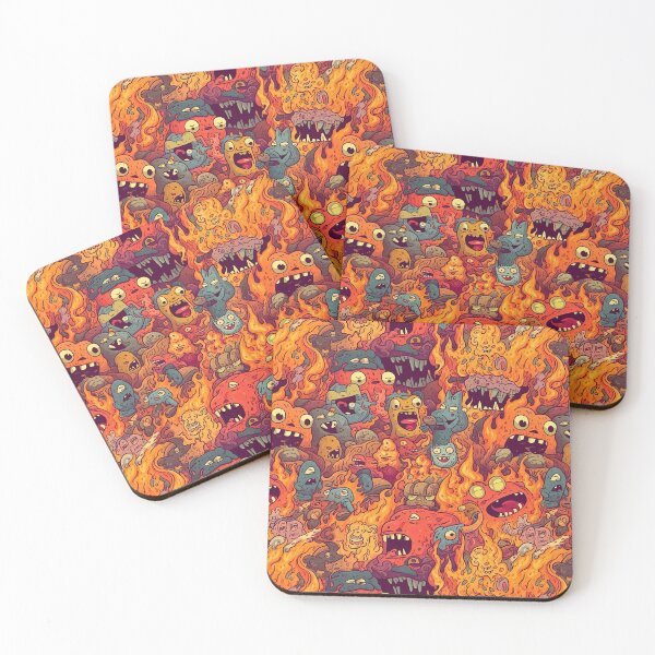 Item preview, "This Is Fine" Hellscape - Repeating Pattern of Adorable, Demented Creatures in Chaos designed and sold by arbaxas.