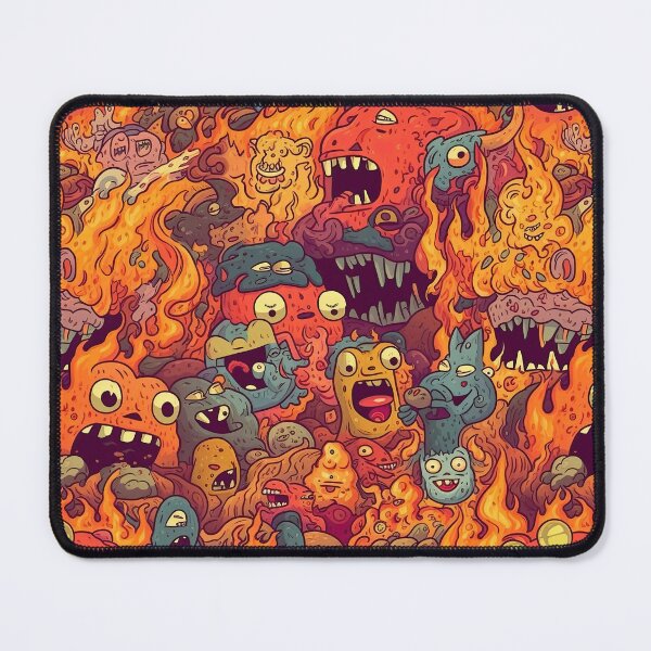 Item preview, "This Is Fine" Hellscape - Repeating Pattern of Adorable, Demented Creatures in Chaos designed and sold by arbaxas.