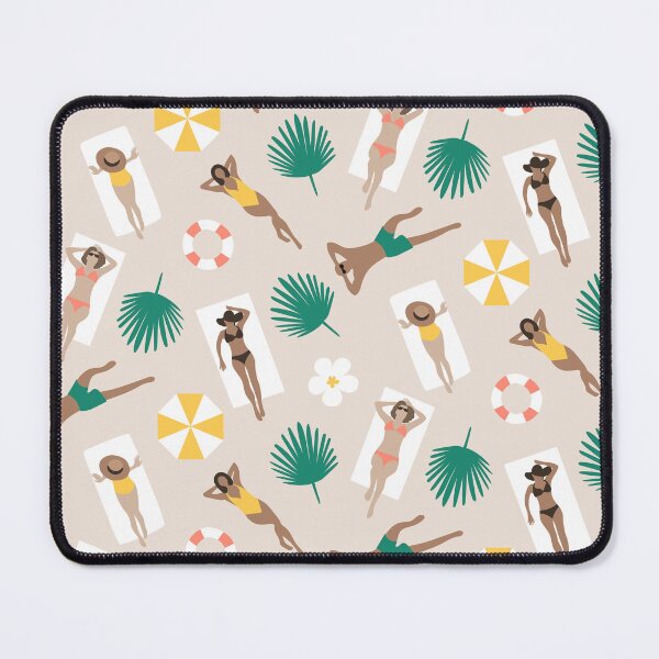Item preview, People sunbathing relaxing on sand beach with sunshade tropical leaves designed and sold by RevolutionizZed.