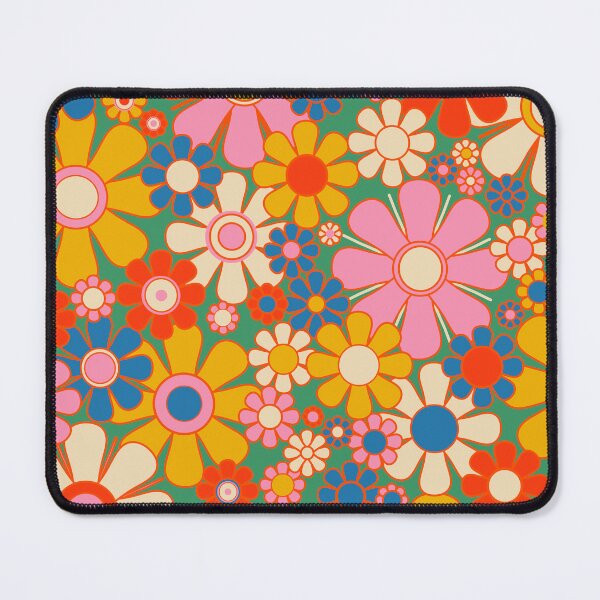 Item preview, Retro Garden Flowers 60s 70s Colorful Floral Pattern Pink Green Red Yellow Blue designed and sold by kierkegaard.