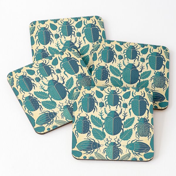 Item preview, Green Beetles, tiled pattern of cool green jade beetles designed and sold by Artlizzard.