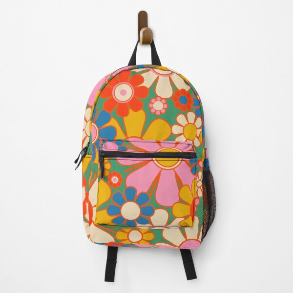 Item preview, Retro Garden Flowers 60s 70s Colorful Floral Pattern Pink Green Red Yellow Blue designed and sold by kierkegaard.