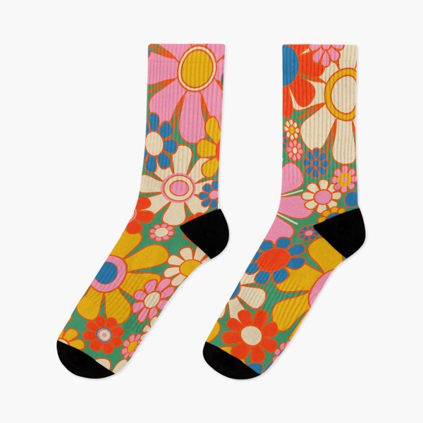 Item preview, Retro Garden Flowers 60s 70s Colorful Floral Pattern Pink Green Red Yellow Blue designed and sold by kierkegaard.