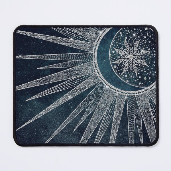 Item preview, Elegant Silver Sun Moon Doodle Mandala Blue Design designed and sold by NdesignTrend.