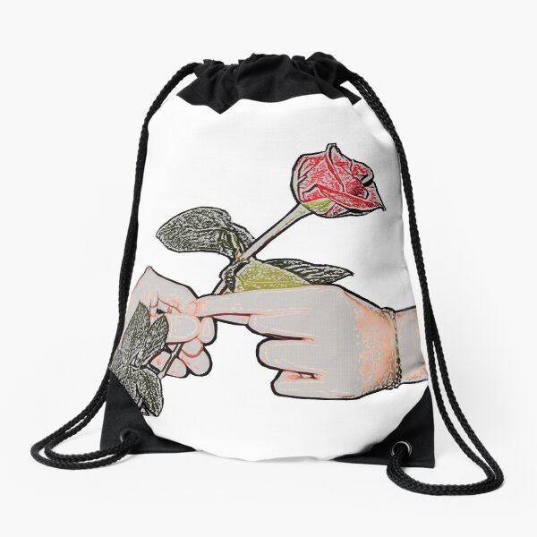 Red Rose Sketch Drawstring Bag