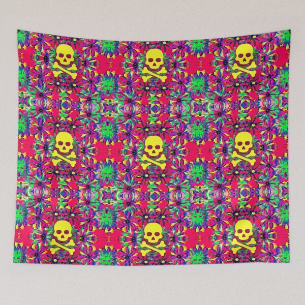 Item preview, psychedelic skull and bones pattern with flowers designed and sold by weirdove.