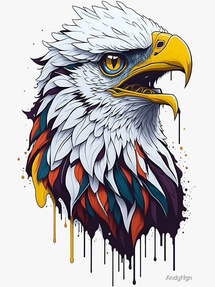 Psychedelic Bald Eagle Head with Dripping Paint - Highly Detailed