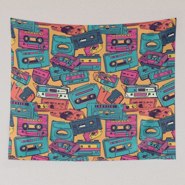Item preview, Retro 80's Cassette and Electronics Pattern  designed and sold by JPsCreatorium.