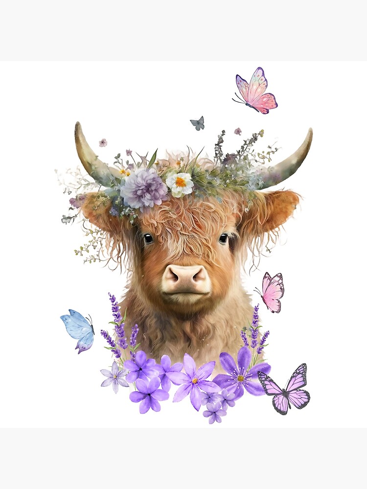 Floral Highlander Cow Tapestry - Scottish Highlander Poster
