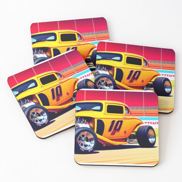 Item preview, Yellow Hot Rod Muscle Car Racetrack Classic   designed and sold by Michael Voyler.