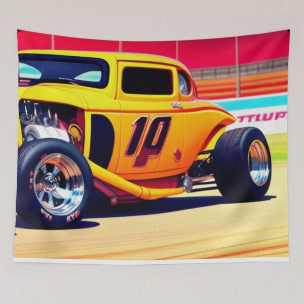 Item preview, Yellow Hot Rod Muscle Car Racetrack Classic   designed and sold by Michael Voyler.
