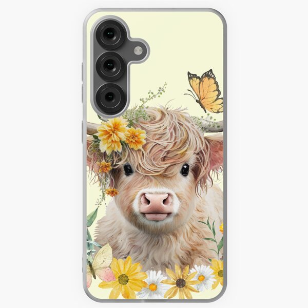 Vista previa del artículo con la obra «Highland Cow con arte floral», diseñado y vendido por caseluv.