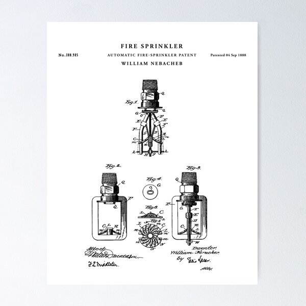 Fire Sprinkler Patent Drawing Blueprint Poster For Sale By Vintago Redbubble