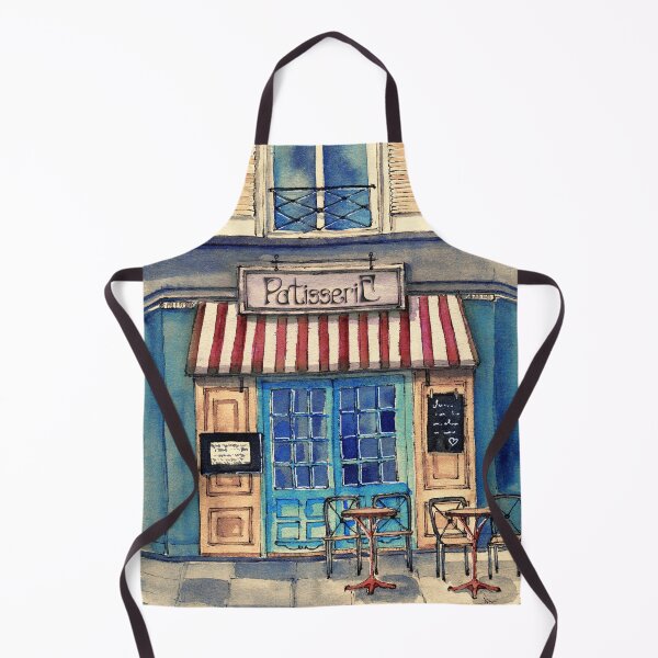 Item preview, A French bakery under a striped marquee designed and sold by MaryWatercolor.